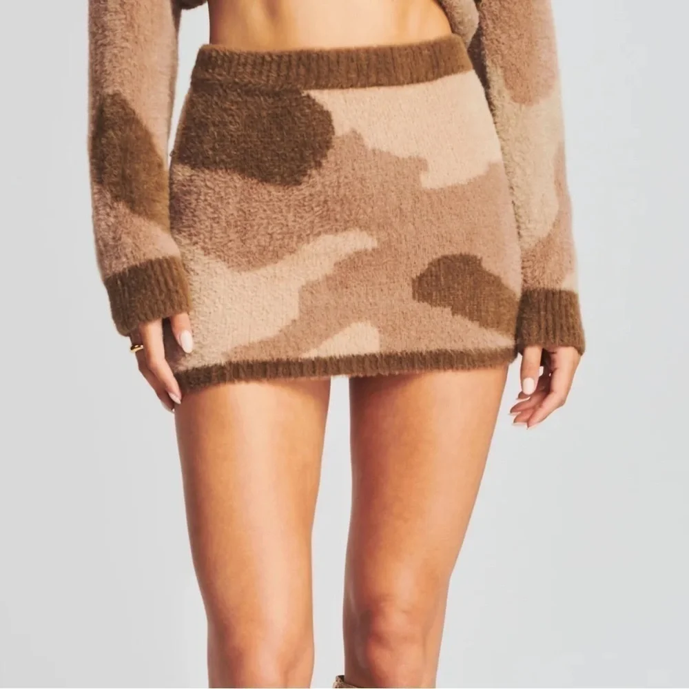SER.O.YA Beige Camo Tetra Fuzzy Skirt